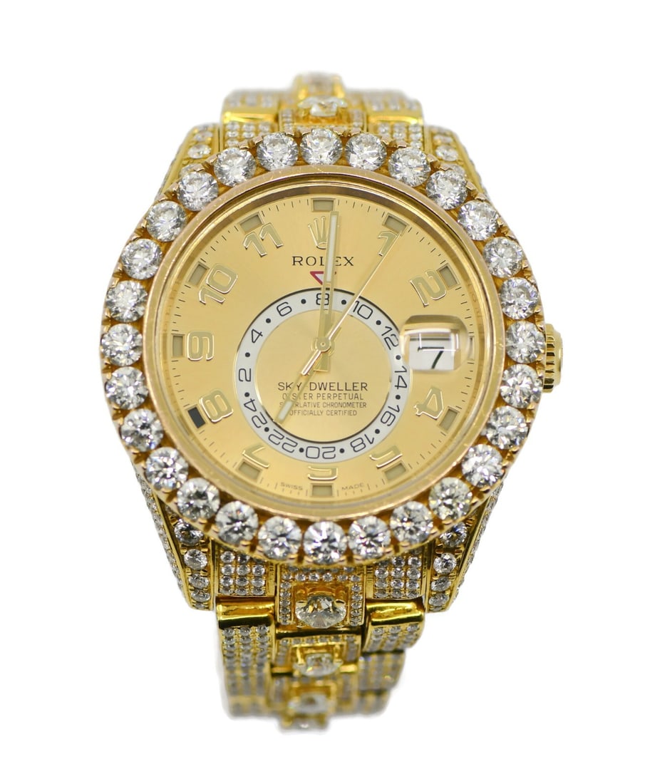 Rolex Sky-Dweller 326938 Yellow Gold 42mm Custom Diamond Bezel Watch With Box (1 of 5)