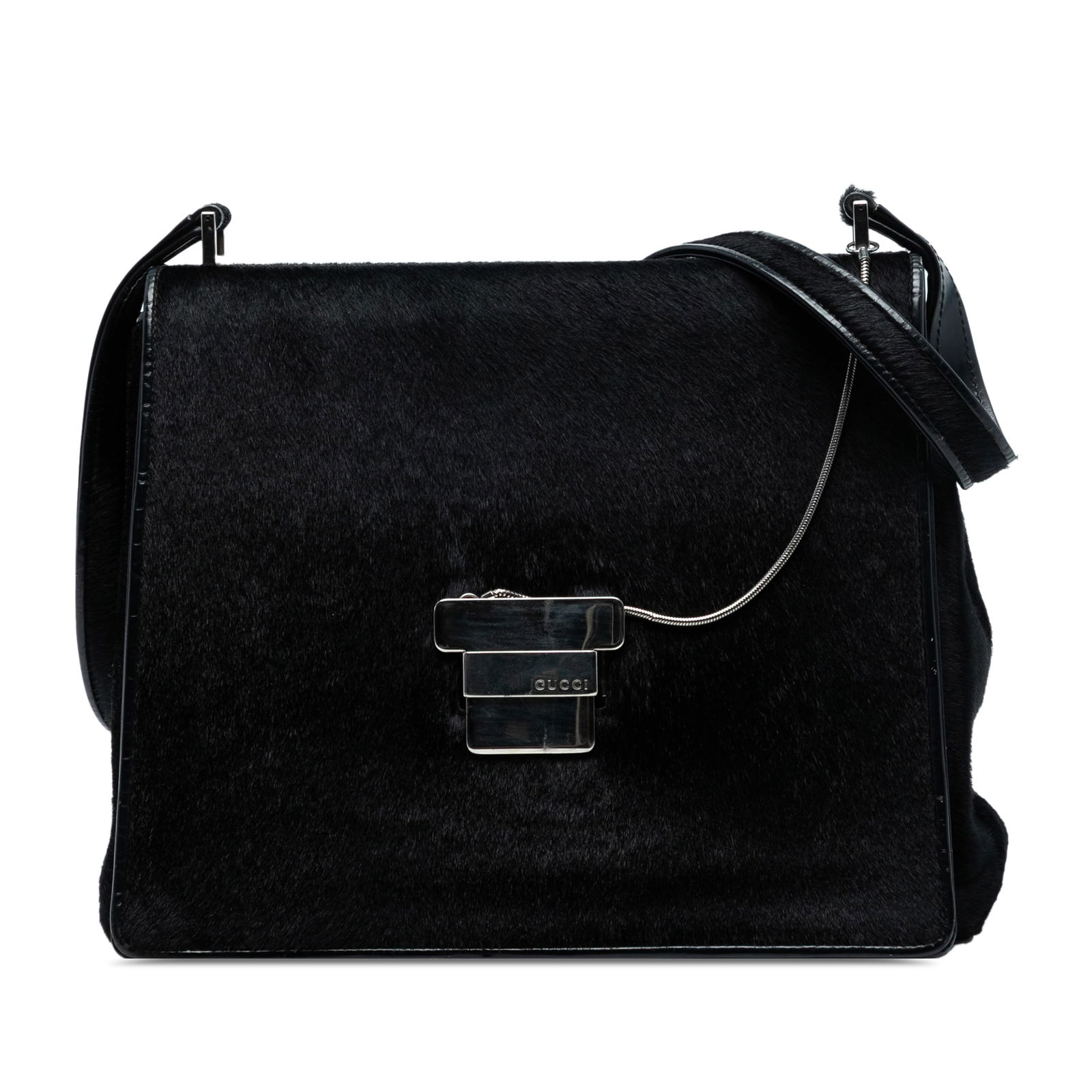Black Pony Hair Gucci Shoulder Bag with Leather Strap (1 of 8)