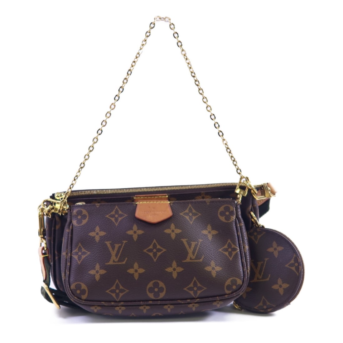 Louis Vuitton Monogram Multi Pochette Brown Canvas Shoulder Crossbody Bag M44813: Louis Vuitton Monogram Multi Pochette Brown Canvas Shoulder Crossbody Bag M44813 The Louis Vuitton Multi Pochette Accessoires is a versatile 2-way shoulder bag crafted from brown PVC coated canvas in