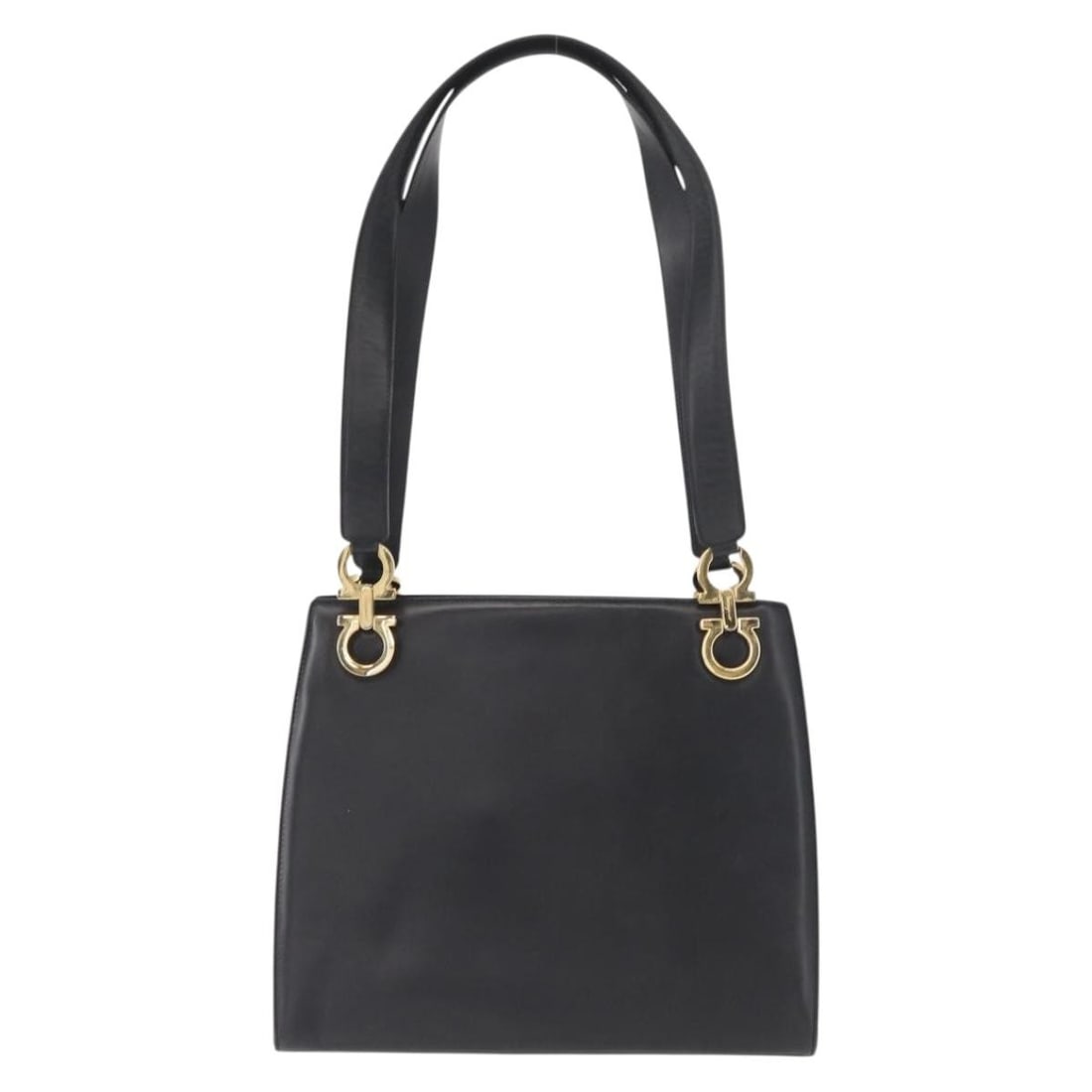 Gancini Shoulder Bag in Black Leather by Salvatore Ferragamo: Gancini Shoulder Bag in Black Leather by Salvatore Ferragamo This pre-owned Salvatore Ferragamo Gancini shoulder bag is crafted from black leather and designed for women. It features signs of use incl