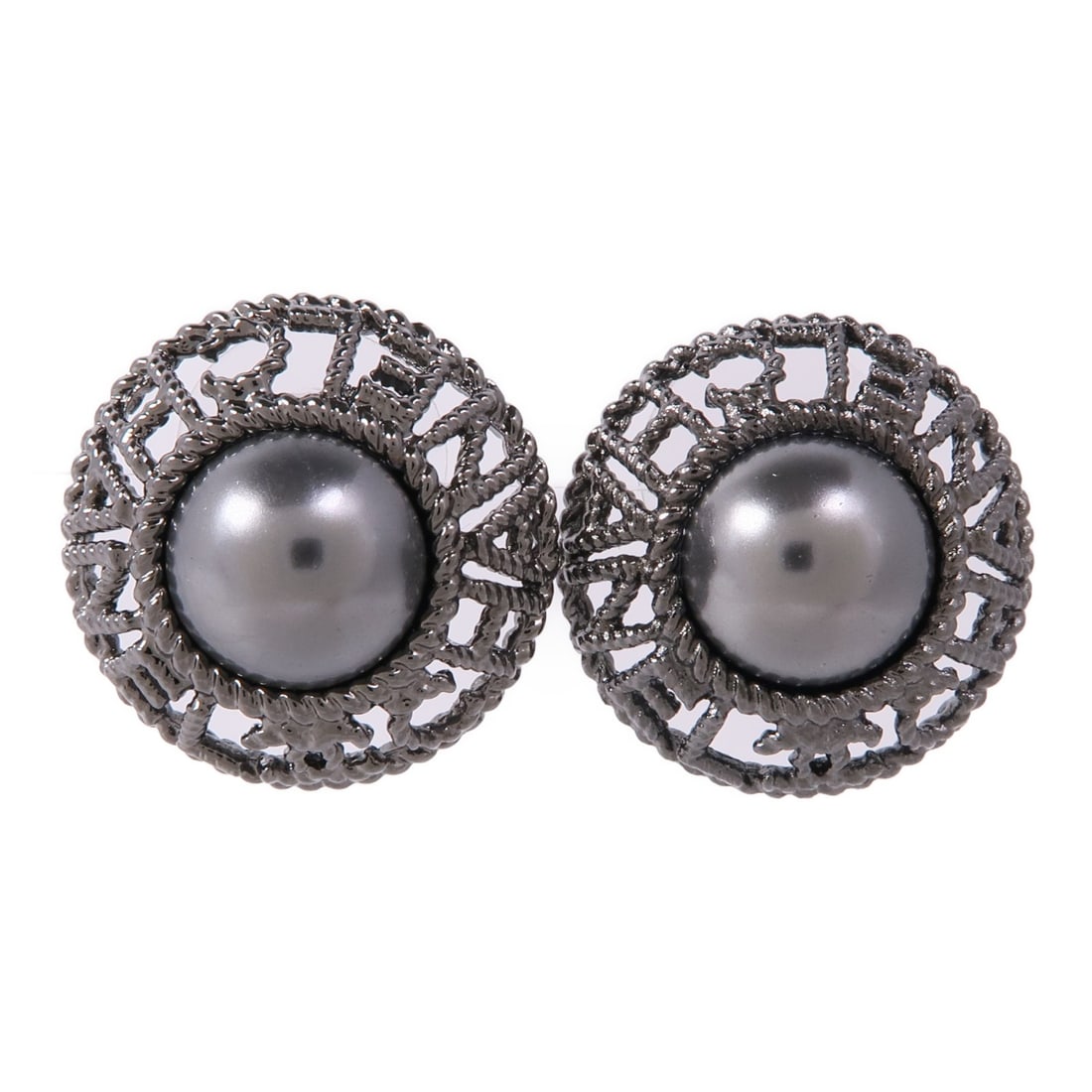 CHANEL Silver CC Pierced Earrings Elegant Design (1 of 7)