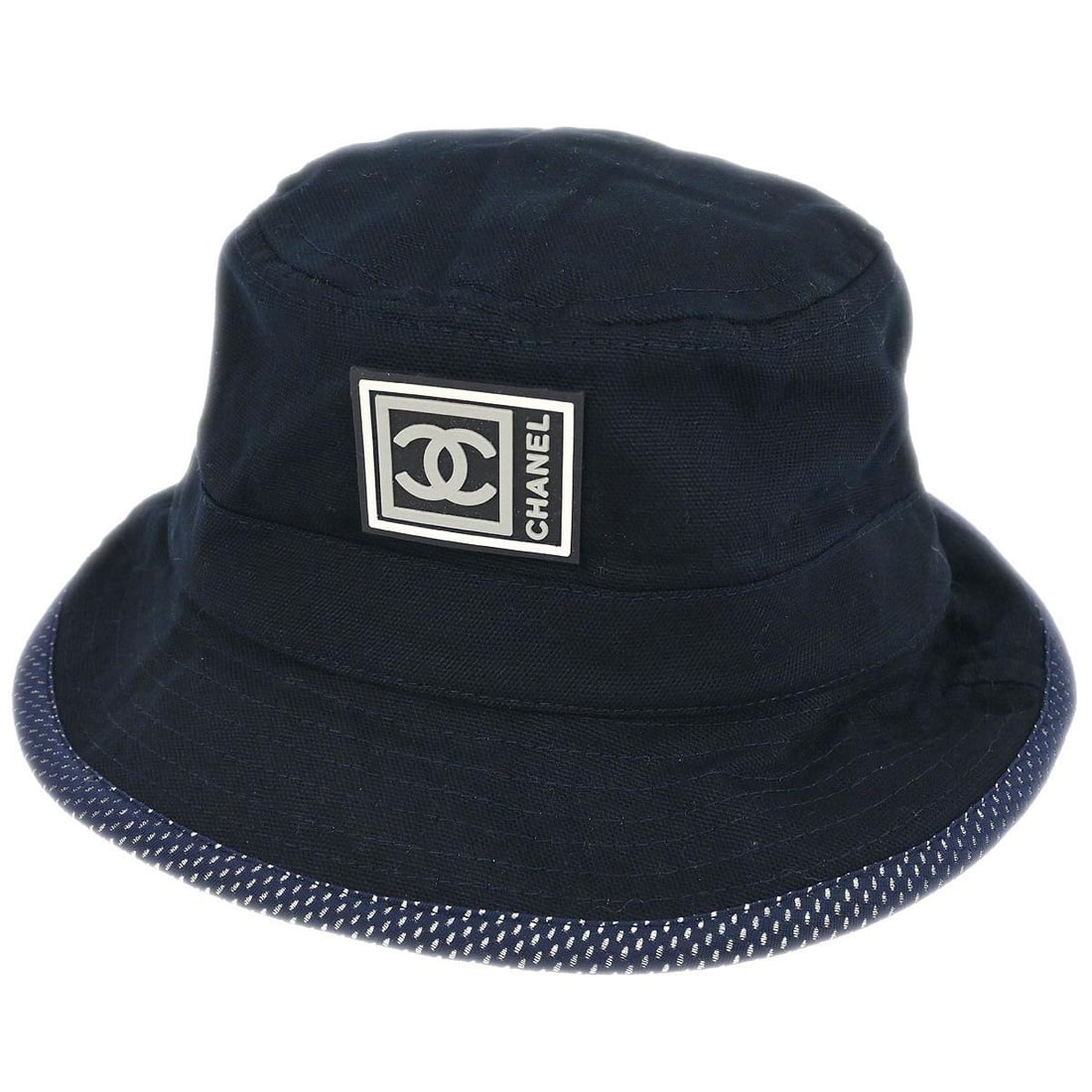 Chanel Sport Line Medium Navy Cotton Bucket Hat: Chanel Sport Line Medium Navy Cotton Bucket Hat This Chanel Navy Sport Line bucket hat is crafted from 100% cotton and features a casual design in a versatile navy color. Designed for medium size, it