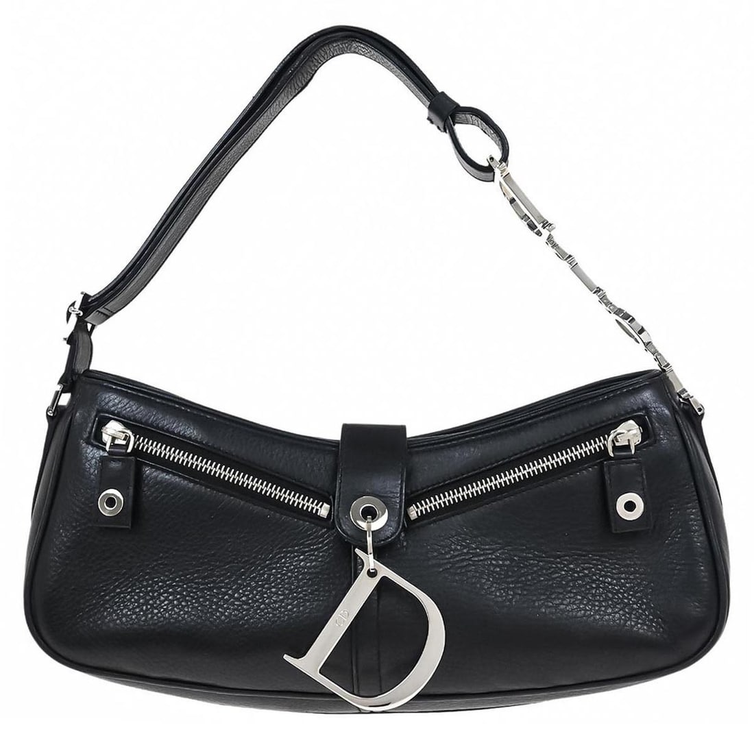 Black Leather Shoulder Bag by Christian Dior with Magnetic Closure (1 of 10)