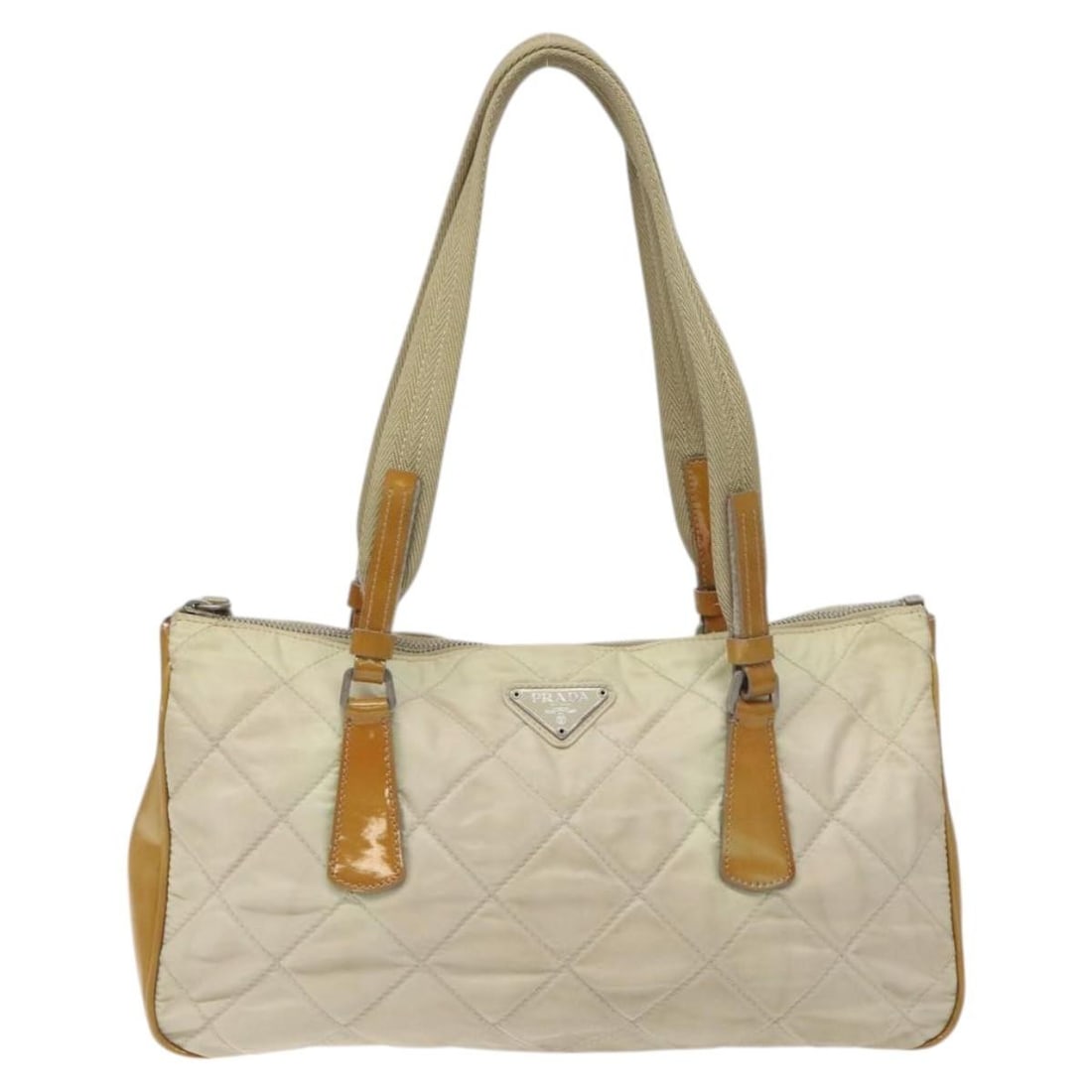 Prada Beige Nylon and Patent Leather 31cm Shoulder Bag Vintage (1 of 18)