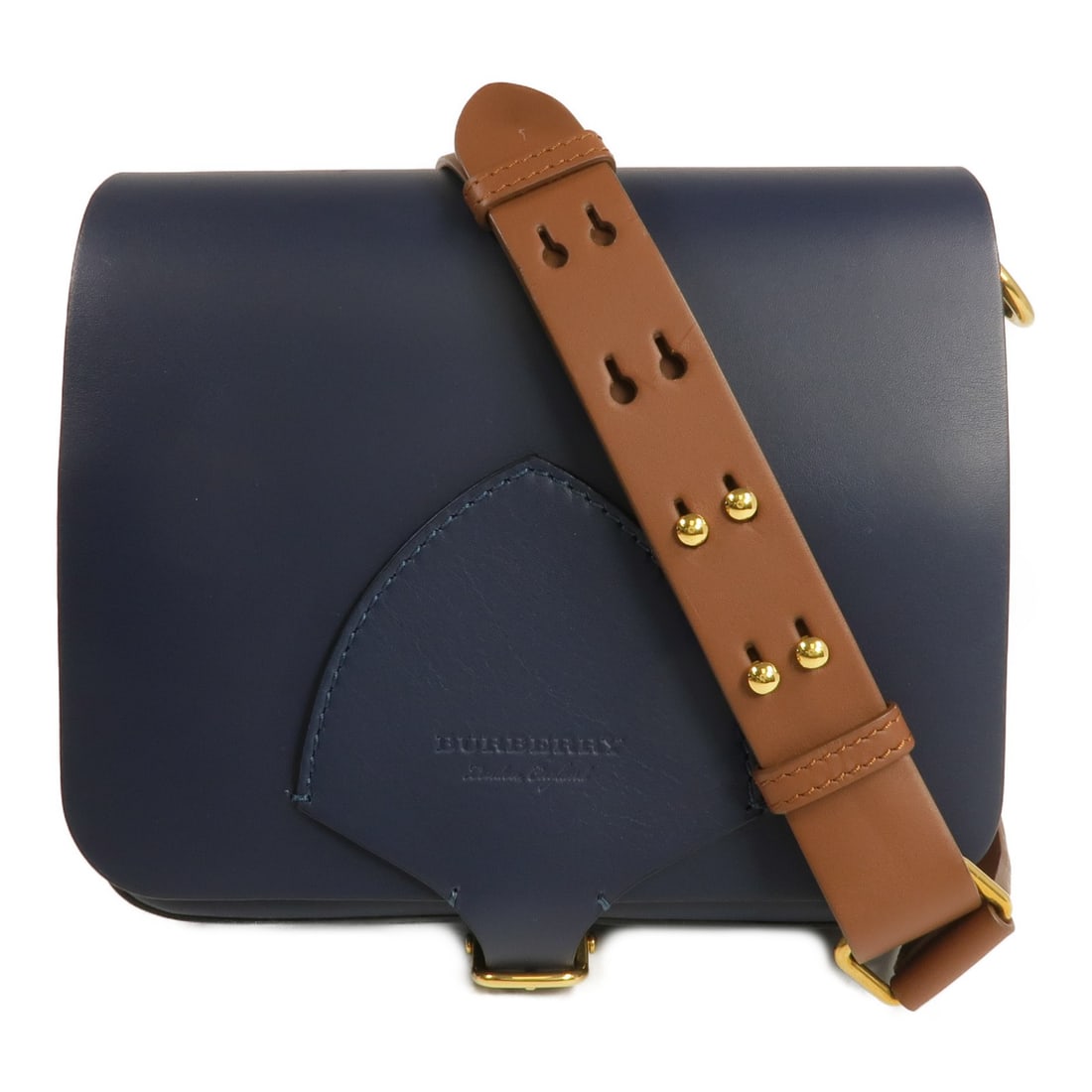 BURBERRY Blue Calfskin Leather GHW Square Shoulder Bag (1 of 17)