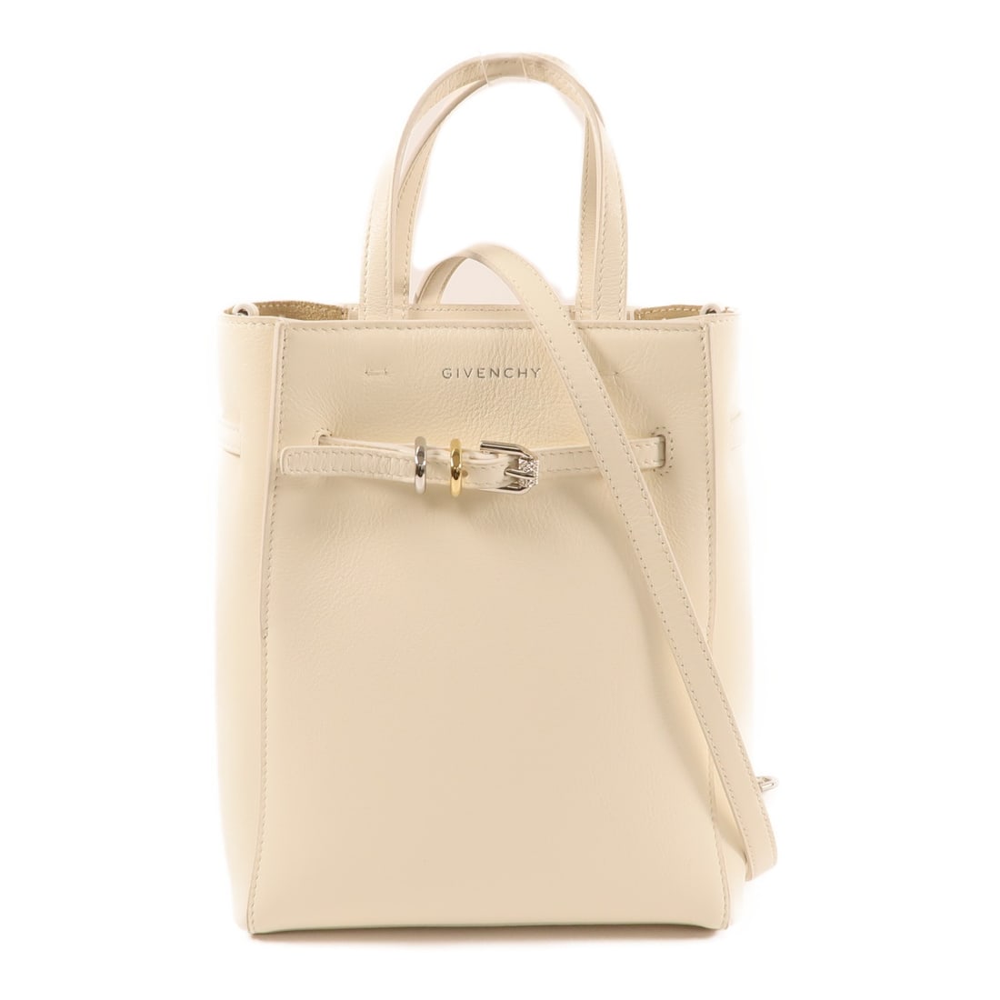 Givenchy Small Voyou White Calfskin 2 Way Shoulder Bag: Givenchy Small Voyou White Calfskin 2 Way Shoulder Bag This Givenchy Small Voyou 2-way shoulder bag is crafted from white calfskin leather, offering versatile carrying options. Made in Italy, it featu