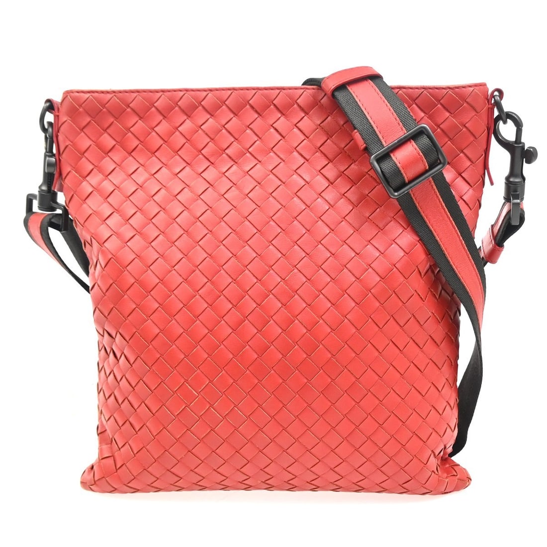 Bottega Veneta Red Intrecciato Nappa Leather Flat Messenger Shoulder Bag (1 of 16)