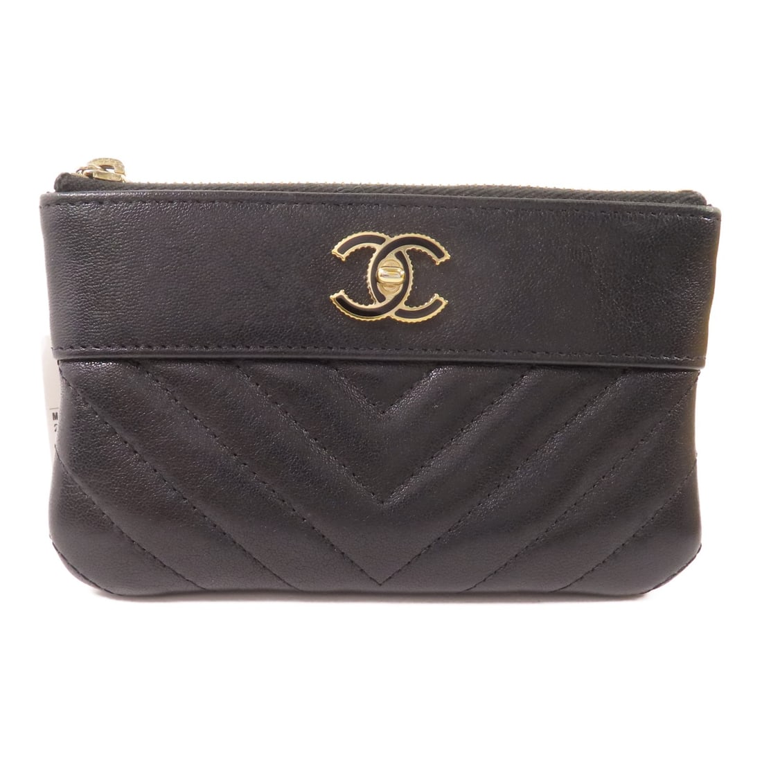 Black Calfskin Mini Pouch by CHANEL with Gold Tone CC Logo (1 of 17)