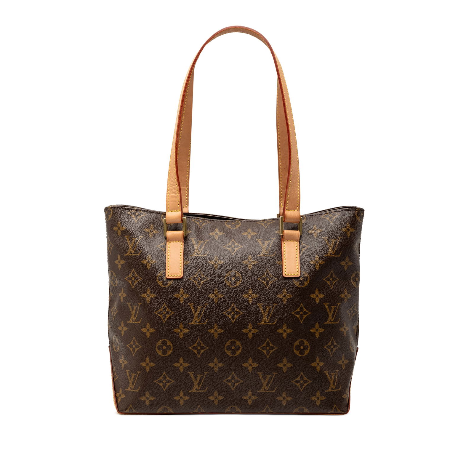 Louis Vuitton Monogram Canvas Cabas Piano Tote Bag with Leather Handles: Louis Vuitton Monogram Canvas Cabas Piano Tote Bag with Leather Handles This Louis Vuitton Monogram Cabas Piano features the signature monogram canvas body with flat leather handles and a top zip clos
