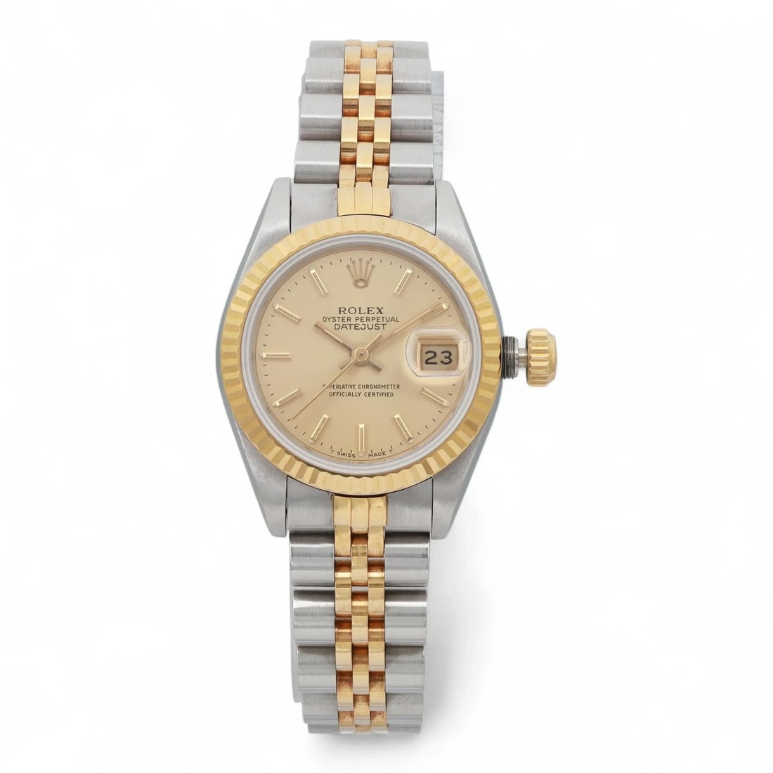 Ladies Datejust 69173 Automatic Watch 26mm Stainless Steel and 18K Yellow Gold: Ladies Datejust 69173 Automatic Watch 26mm Stainless Steel and 18K Yellow Gold This vintage Rolex Datejust 69173 ladies wristwatch features a 26mm polished stainless steel case with an 18K yellow gold