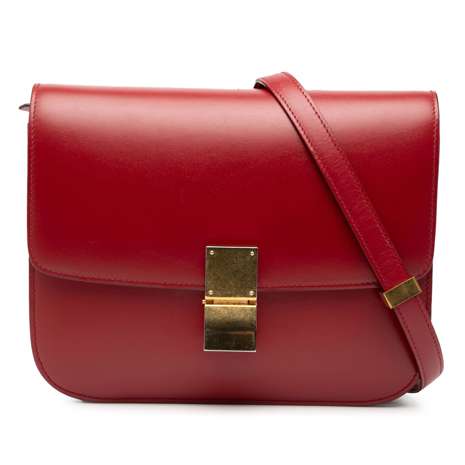 Celine Classic Box Medium Red Leather Crossbody Bag with Flap and Metal Clasp (1 of 9)