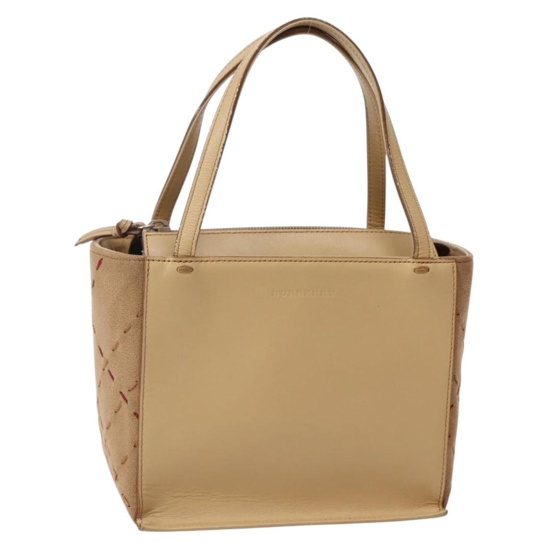 Beige Leather Burberry Vintage Purse from England: Beige Leather Burberry Vintage Purse from England This vintage Burberry handbag for women is crafted from beige leather and features a compact design. It shows signs of use including surface rubbing,