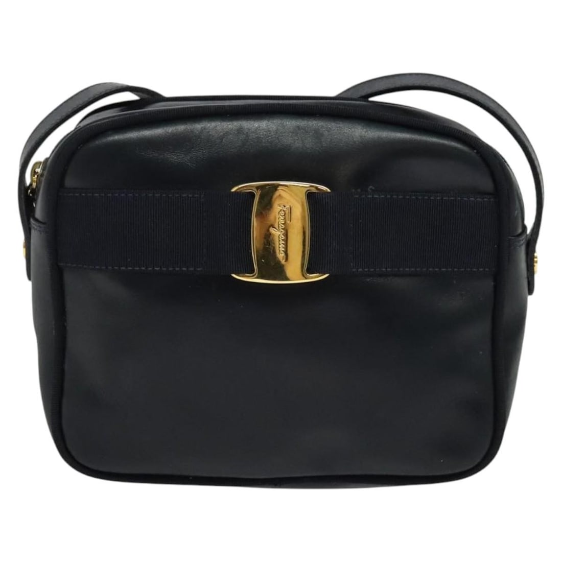 Navy Leather Vala Shoulder Purse by Salvatore Ferragamo (1 of 18)