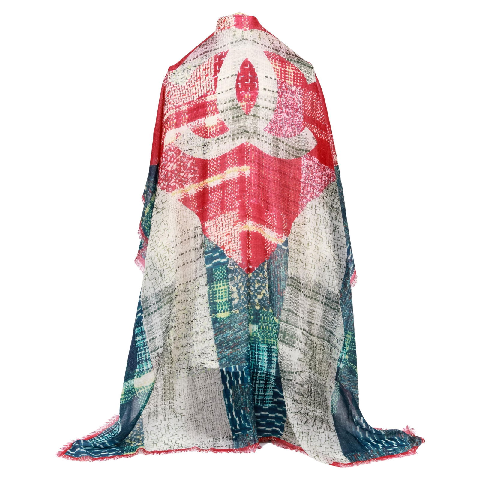 Chanel Multi Color Tweed Print 100% Cashmere Shawl 54": Chanel Multi Color Tweed Print 100% Cashmere Shawl 54" Elevate your style with this stunning Chanel Multi Color Tweed Print Cashmere Shawl Scarf. This luxurious piece features an eye-catching tweed-in