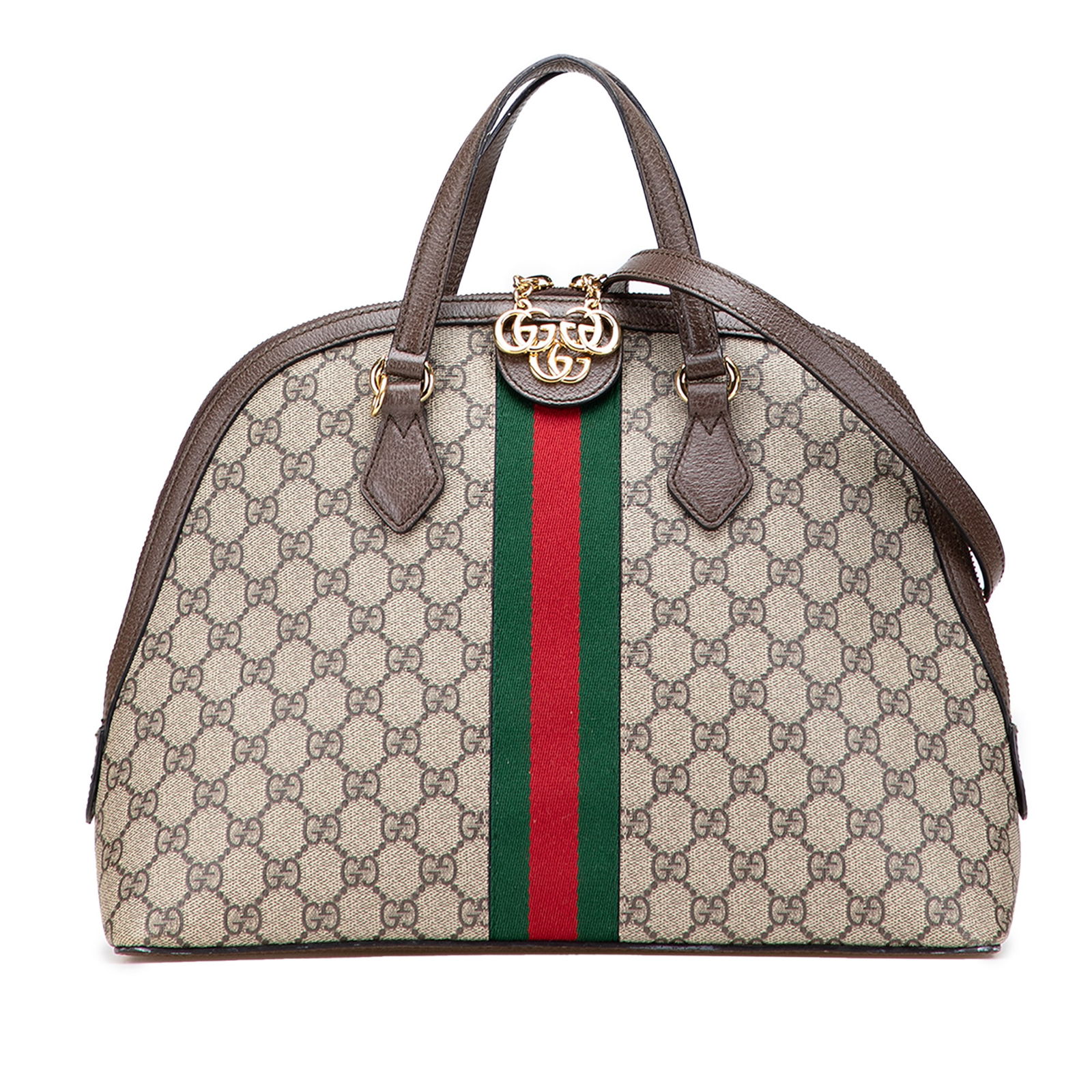 Gucci Medium GG Supreme Ophidia Satchel Brown Coated Canvas: Gucci Medium GG Supreme Ophidia Satchel Brown Coated Canvas This Gucci Medium GG Supreme Ophidia Web Satchel combines timeless style with practicality. Crafted from durable coated canvas, it features