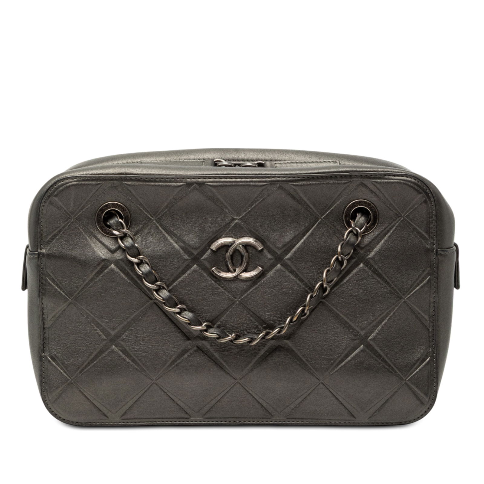 Chanel Propeller Camera Shoulder Bag Gray Leather CC Embossed (1 of 7)