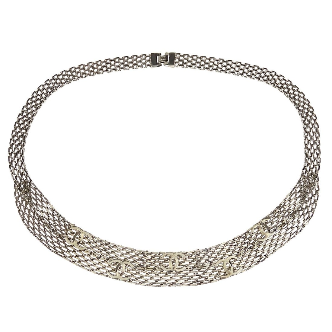 Chanel 97A Silver Plated Chain Belt France: Chanel 97A Silver Plated Chain Belt France This Chanel chain belt, a timeless accessory, is crafted from silver-plated material, showcasing a sleek and elegant design. The belt is in very good conditi