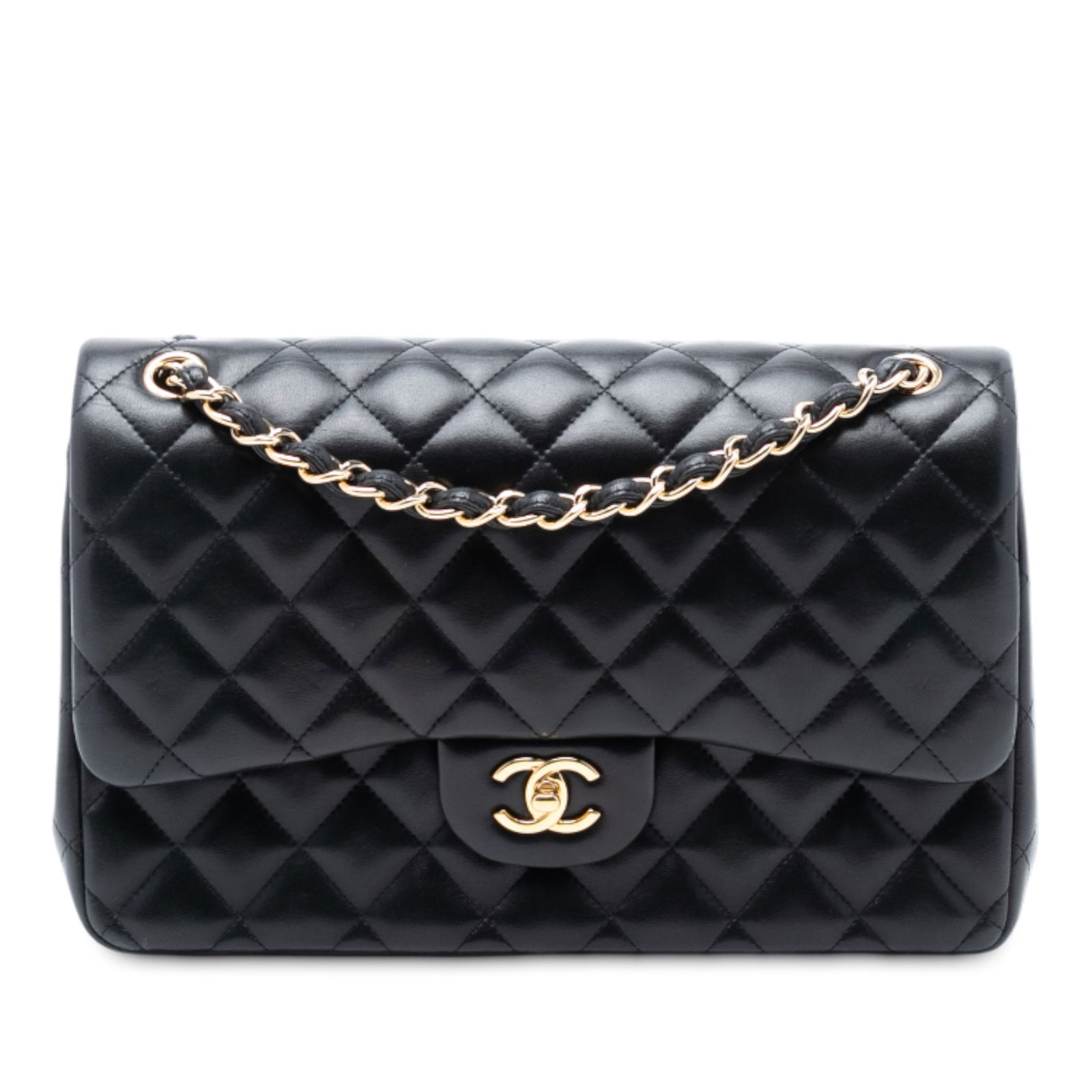 Black Lambskin Leather Chanel Jumbo Double Flap Shoulder Bag (1 of 8)
