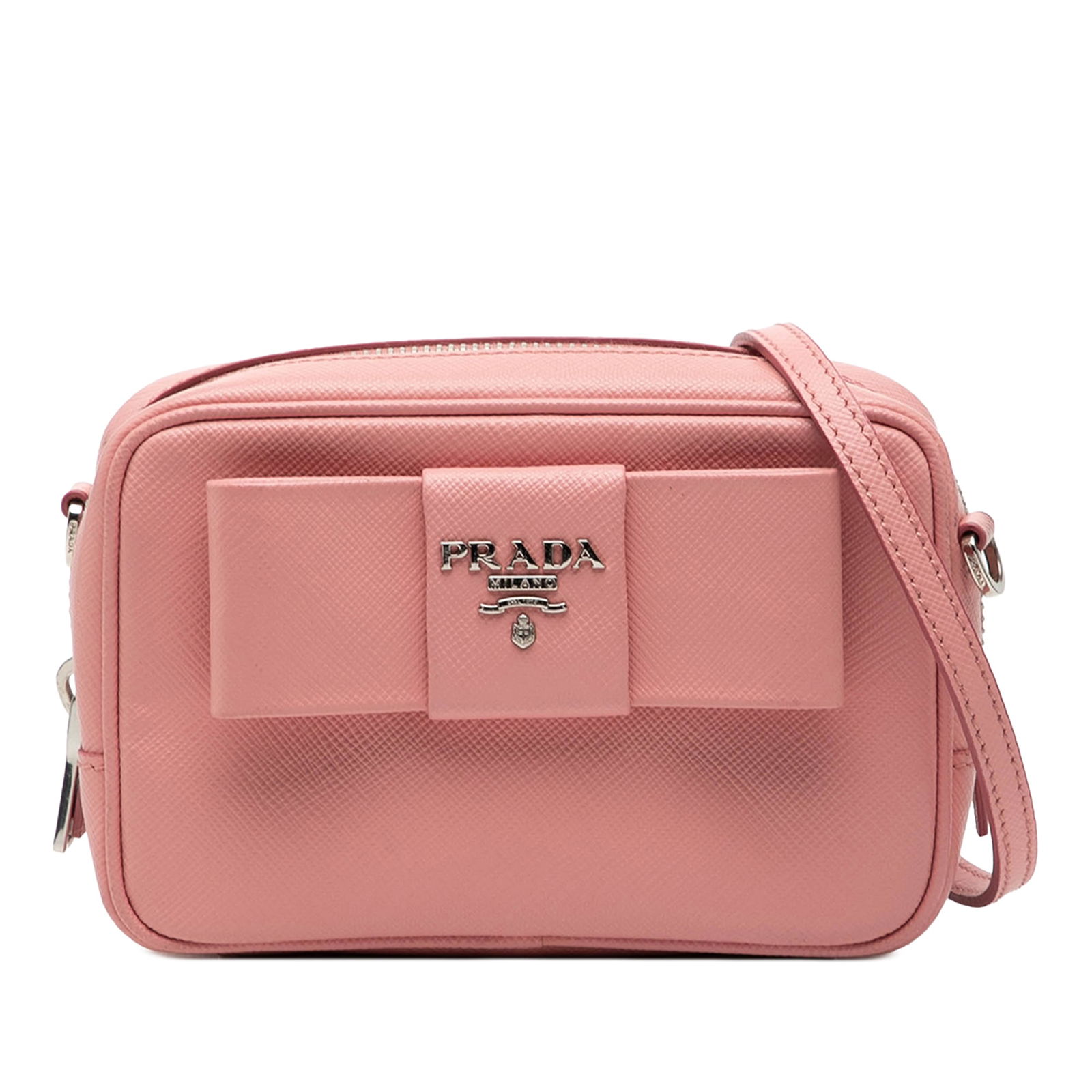 Pink Saffiano Leather Crossbody with Bow Detail by Prada (1 of 6)
