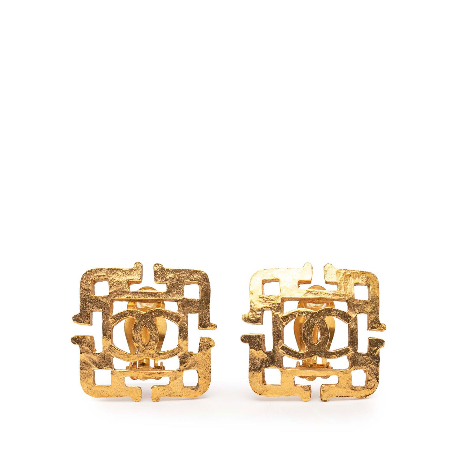 Chanel Square Gold Plated Clip On Earrings with CC Logo (1 of 5)