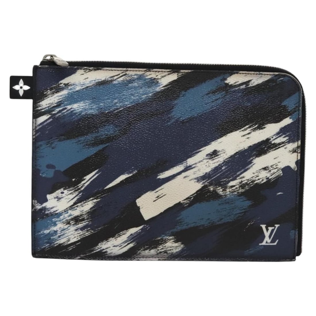 Limited Edition Camouflage Pochette Jour Leather Clutch by Louis Vuitton: Limited Edition Camouflage Pochette Jour Leather Clutch by Louis Vuitton Louis Vuitton Pochette Jour is a unisex bag crafted from leather with a blue camouflage printed coated canvas design. It featur