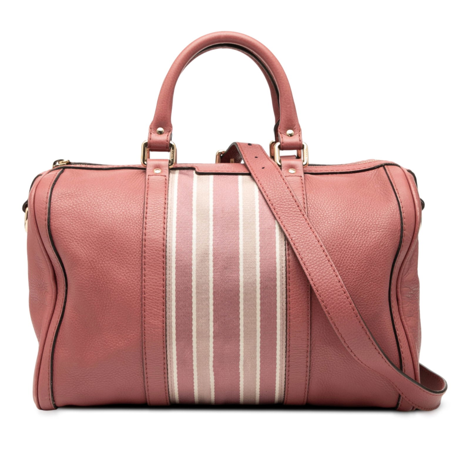 Gucci Medium Calfskin Web Joy Boston Bag Pink Satchel: Gucci Medium Calfskin Web Joy Boston Bag Pink Satchel This Gucci Medium Calfskin Web Joy Boston Bag is a stylish satchel crafted from high-quality leather, featuring a distinctive canvas web detail. T