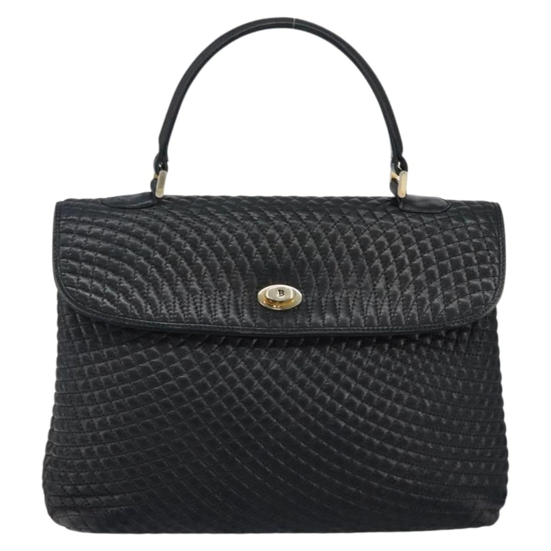 Black Quilted Leather Bally Vintage Handbag for Women: Black Quilted Leather Bally Vintage Handbag for Women This Bally vintage handbag features a classic quilted leather exterior in black, designed for women. The bag is crafted in Italy and offers a spac