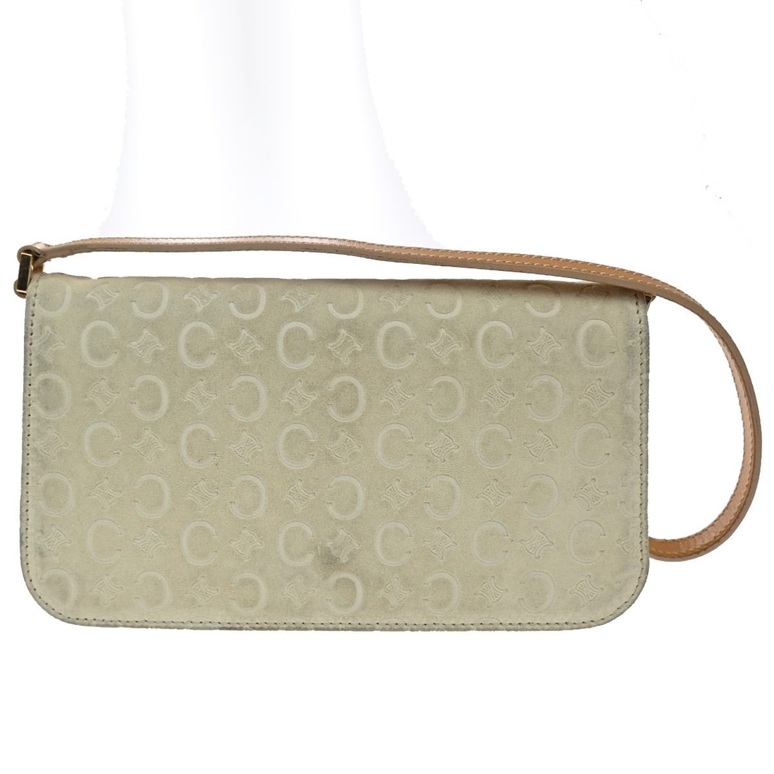 Celine C Macadam Beige Suede Shoulder Bag from Italy: Celine C Macadam Beige Suede Shoulder Bag from Italy This Celine C Macadam shoulder bag is crafted from beige suede and is designed for women. The pre-owned bag shows noticeable signs of use, includin
