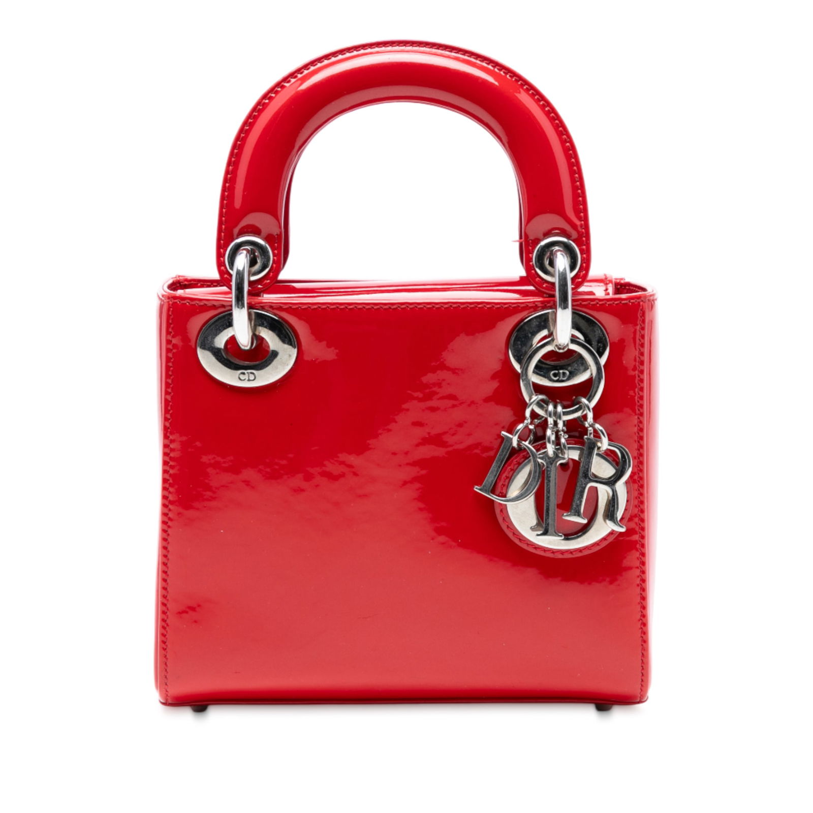 Dior Mini Patent Lady Dior Red Leather Handbag: Dior Mini Patent Lady Dior Red Leather Handbag This Mini Patent Lady Dior bag is a stunning accessory crafted from high-quality patent leather. It showcases a chic red color and features flat top hand