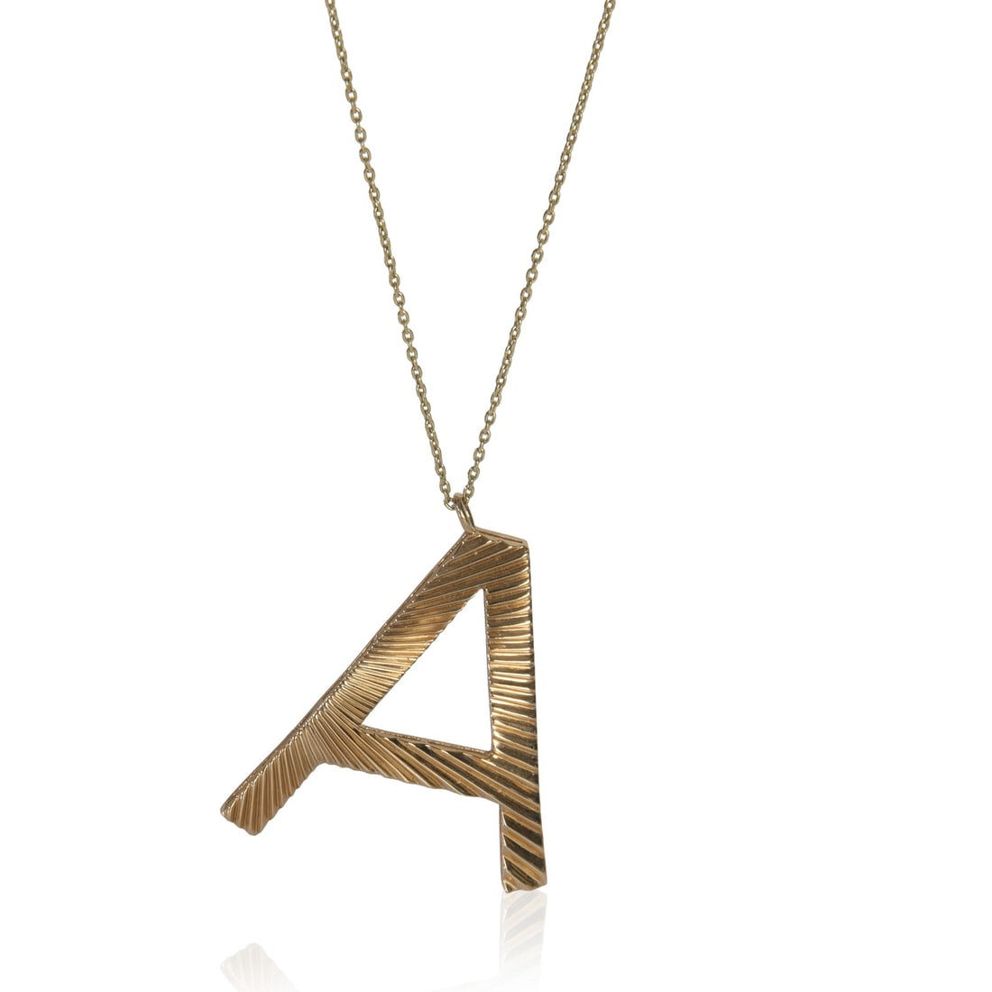 14K Yellow Gold Large Fluted Initial A Pendant for Women: 14K Yellow Gold Large Fluted Initial A Pendant for Women This elegant pendant showcases a large fluted initial 'A' design, crafted from high-quality 14K yellow gold. Perfect for personalizing your jew