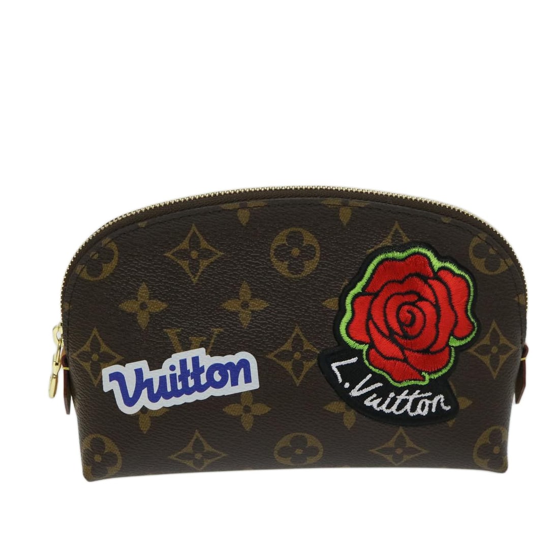 Limited Edition Monogram Canvas Cosmetic Pouch by Louis Vuitton: Limited Edition Monogram Canvas Cosmetic Pouch by Louis Vuitton This Louis Vuitton Cosmetic Pouch is a limited edition piece featuring signature Monogram canvas with playful patch accents. Designed fo