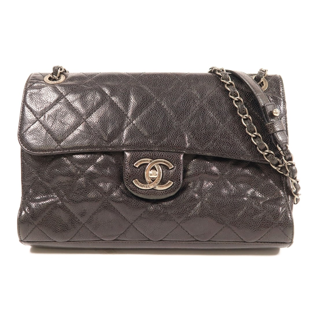 CHANEL Black Calfskin Leather Shoulder Bag with Silver Hardware: CHANEL Black Calfskin Leather Shoulder Bag with Silver Hardware This elegant Chanel Shoulder Bag features luxurious black calfskin leather, accentuated by the signature CC logo and silver hardware. Wi