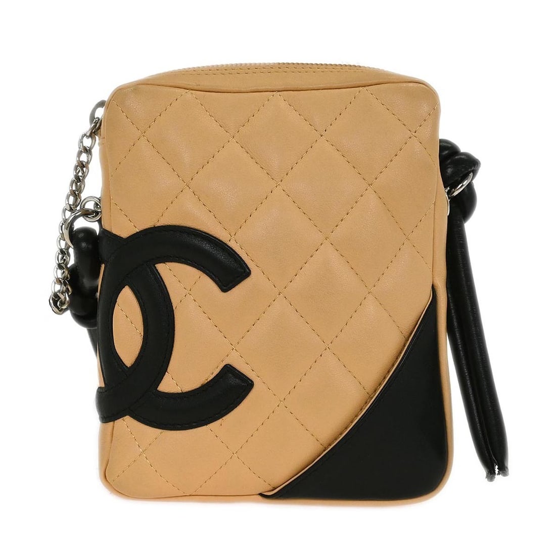 Mini Cambon Ligne Crossbody in Beige and Black Leather by Chanel: Mini Cambon Ligne Crossbody in Beige and Black Leather by Chanel This Chanel Cambon Ligne mini crossbody bag is crafted from beige leather with black accents. It features a compact design with a 5-inc