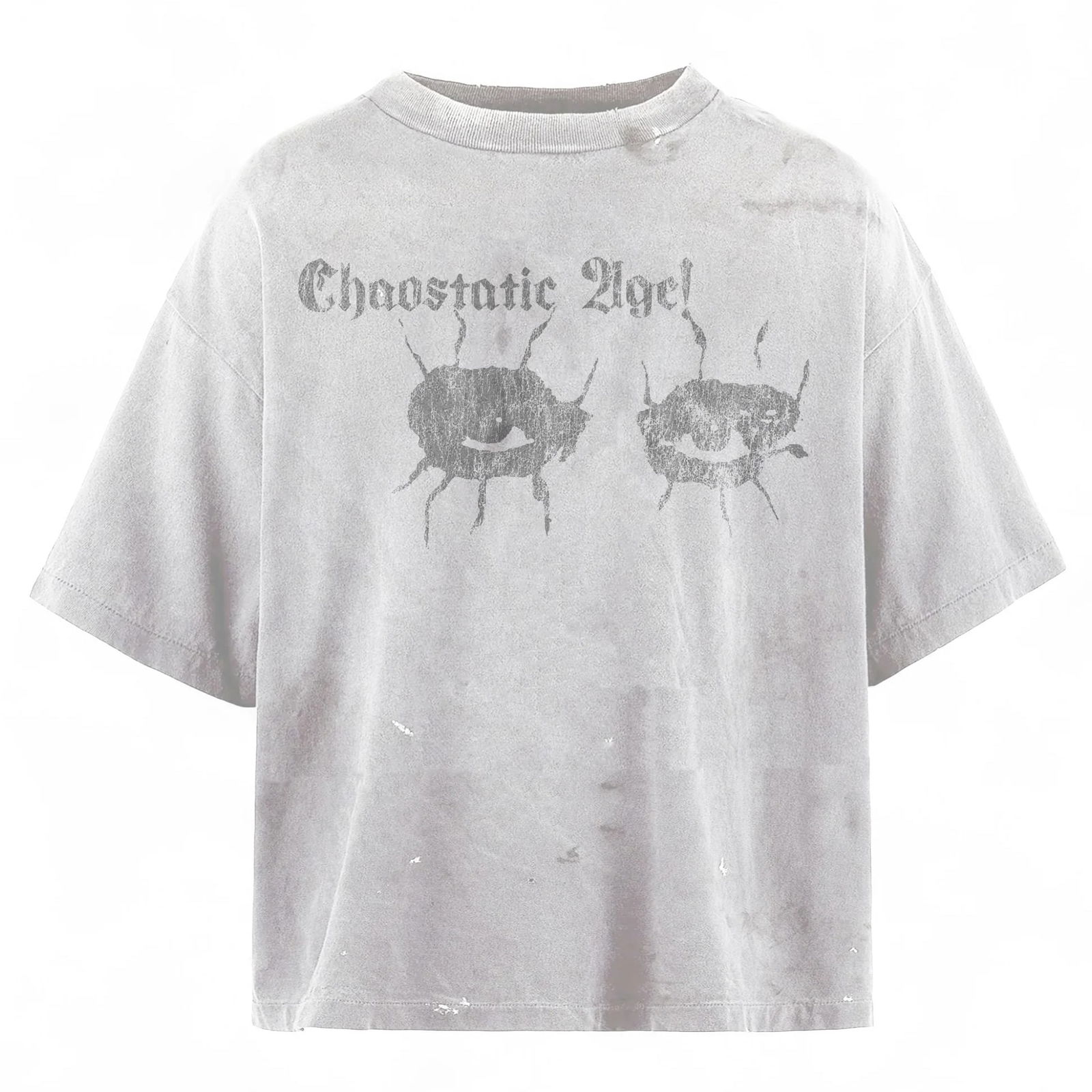 Chaostatic Age Distressed White Cotton T Shirt by Lost Shdws XXL: Chaostatic Age Distressed White Cotton T Shirt by Lost Shdws XXL This Lost Shdws Chaostatic Age! Distressed White Tee is crafted from premium cotton and designed with a uniquely distressed finish for