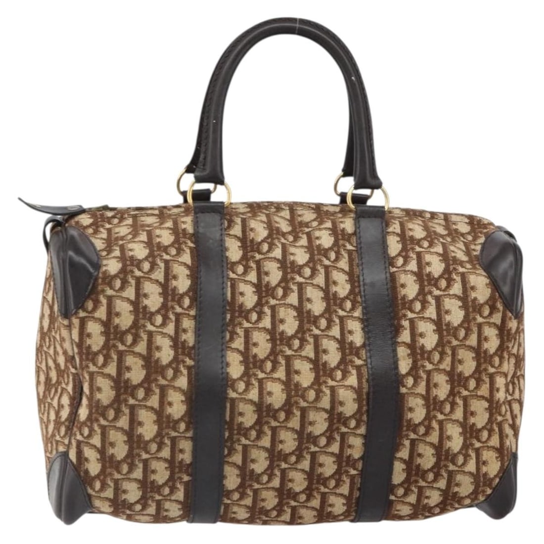 Christian Dior Diorissimo Canvas Vintage Trotter Boston Bag: Christian Dior Diorissimo Canvas Vintage Trotter Boston Bag This vintage Christian Dior Trotter Boston bag for women features a beige Diorissimo canvas exterior with leather accents. The bag shows sig