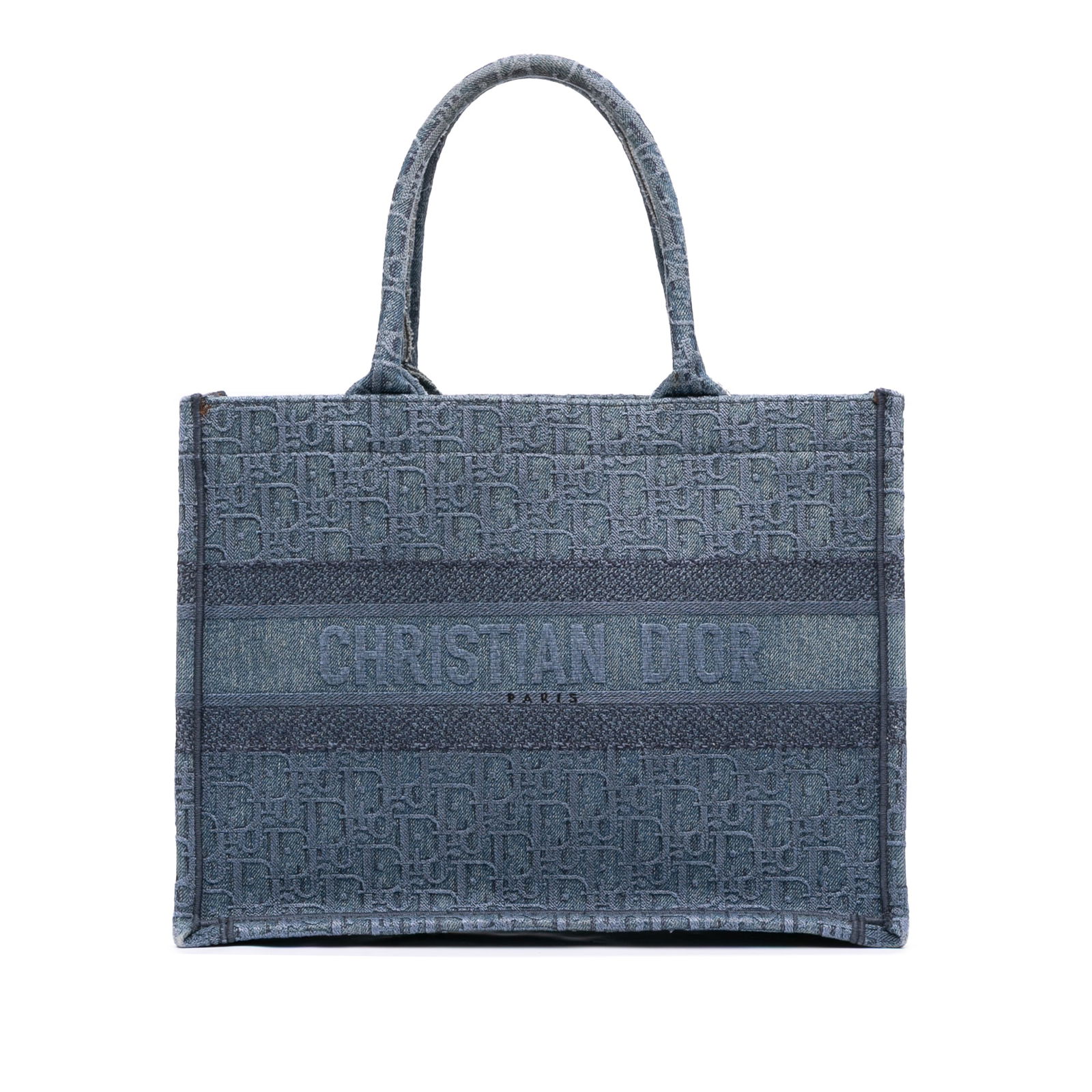 Dior Medium Oblique Denim Tote Bag Blue Italy Fabric: Dior Medium Oblique Denim Tote Bag Blue Italy Fabric This Dior Medium Oblique Denim Book Tote is a stylish and functional accessory made from denim fabric. It features rolled top handles and an open t