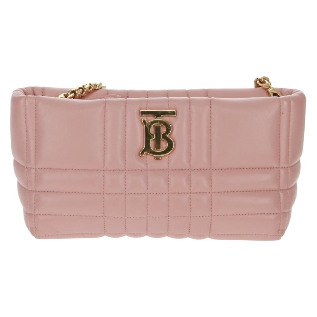 Pink Quilted Leather Lola Zip Shoulder Bag by Burberry: Pink Quilted Leather Lola Zip Shoulder Bag by Burberry This Burberry Lola Zip Shoulder Bag features a quilted leather exterior in pink, designed for women. The bag offers a zip closure and a shoulder