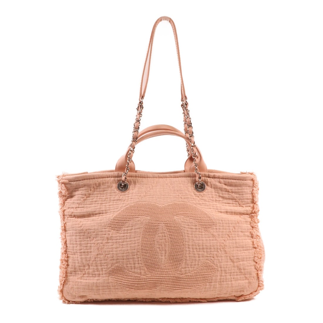 CHANEL Pink Canvas 2way Shoulder Bag with SHW: CHANEL Pink Canvas 2way Shoulder Bag with SHW This elegant CHANEL 2way Shoulder Bag is crafted from high-quality canvas in a delightful pink hue. It features a versatile design allowing for both shoul