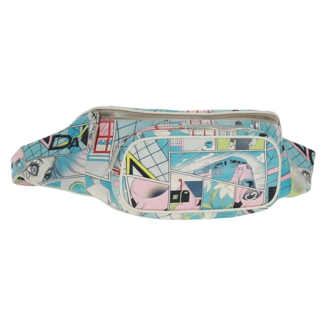 Prada Light Blue Leather Body Bag with Silver Accents and Dust Bag: Prada Light Blue Leather Body Bag with Silver Accents and Dust Bag This PRADA body bag is crafted from light blue leather with silver-tone accents. It features an adjustable shoulder strap and include