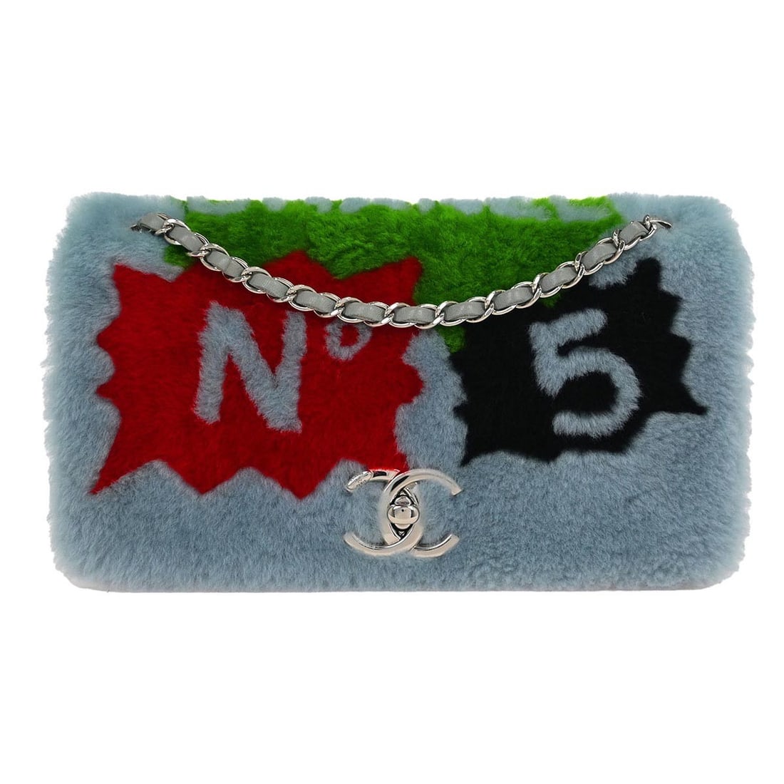 Chanel Light Blue Wool Turnlock Quilted Shoulder Bag: Chanel Light Blue Wool Turnlock Quilted Shoulder Bag This exquisite Chanel Light Blue Wool No.5 Turnlock Full Flap Shoulder Bag embodies elegance and functionality. Crafted from soft wool, it features