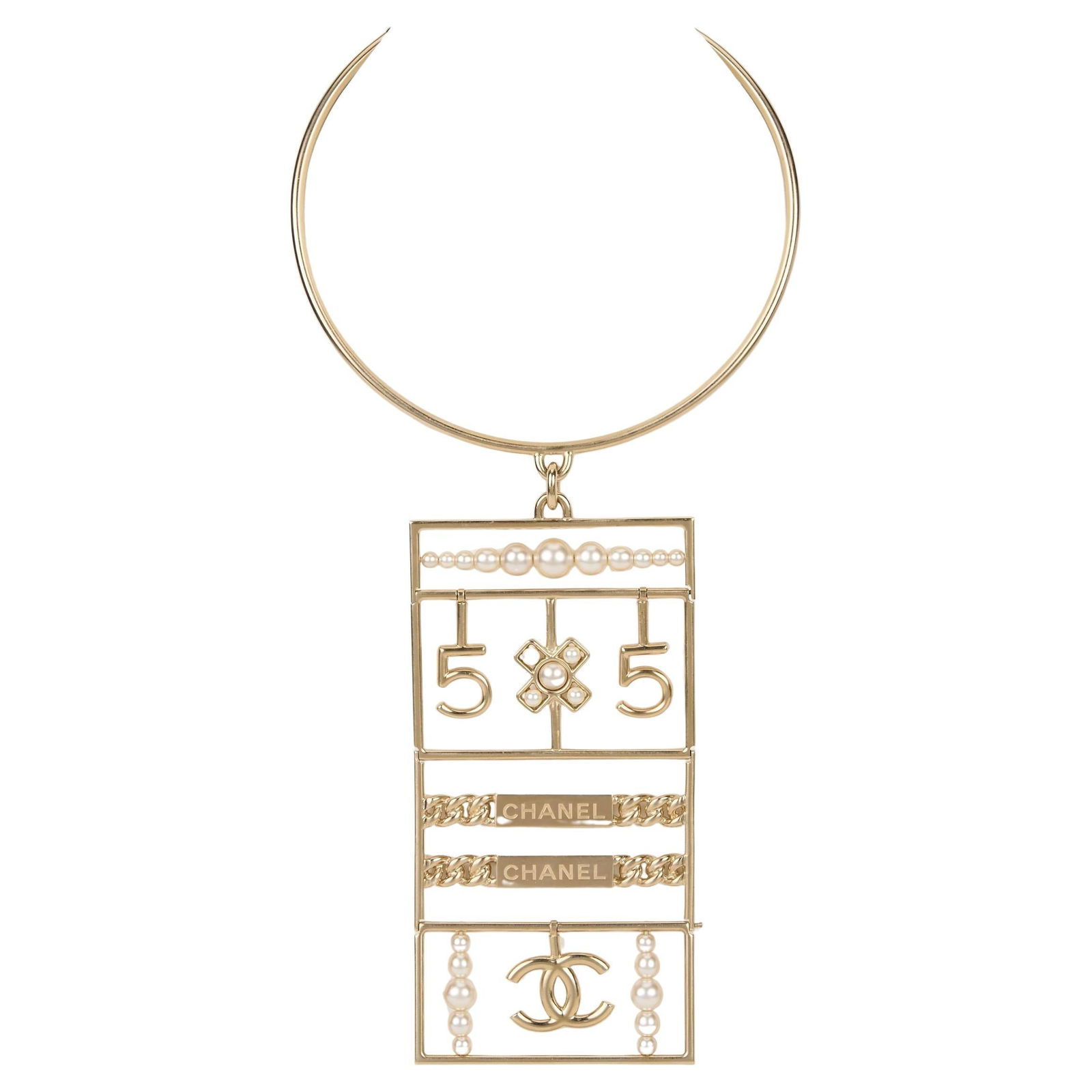 Chanel Oversized Pendant Choker Necklace Light Gold 2015 New with Box: Chanel Oversized Pendant Choker Necklace Light Gold 2015 New with Box This exquisite Chanel oversized pendant choker necklace is a remarkable piece from the Spring Summer 2015 collection. Crafted in l