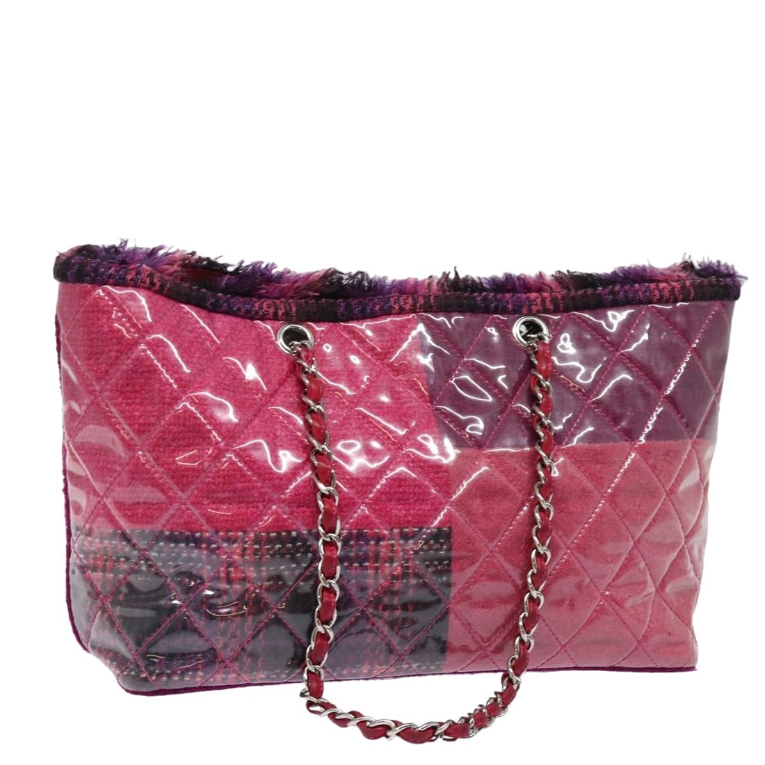 Chanel Pink Plastic Vinyl Quilted Funny Tweed Patchwork Tote (1 of 18)