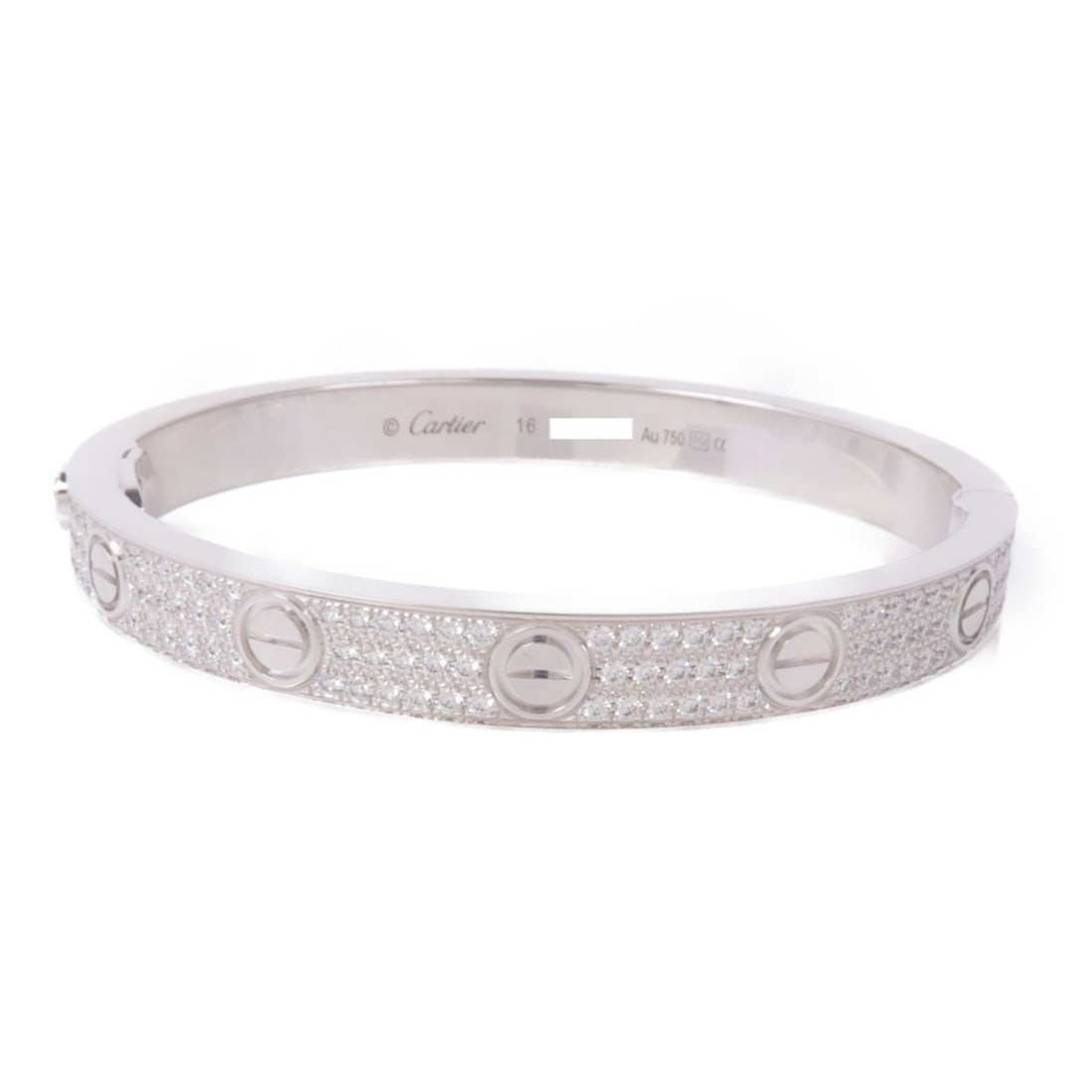 CARTIER Love Bracelet 18K White Gold with Diamond: CARTIER Love Bracelet 18K White Gold with Diamond The Cartier Love Bracelet is a stunning piece crafted from 18K white gold, featuring exquisite diamond accents. This elegant bracelet showcases a time