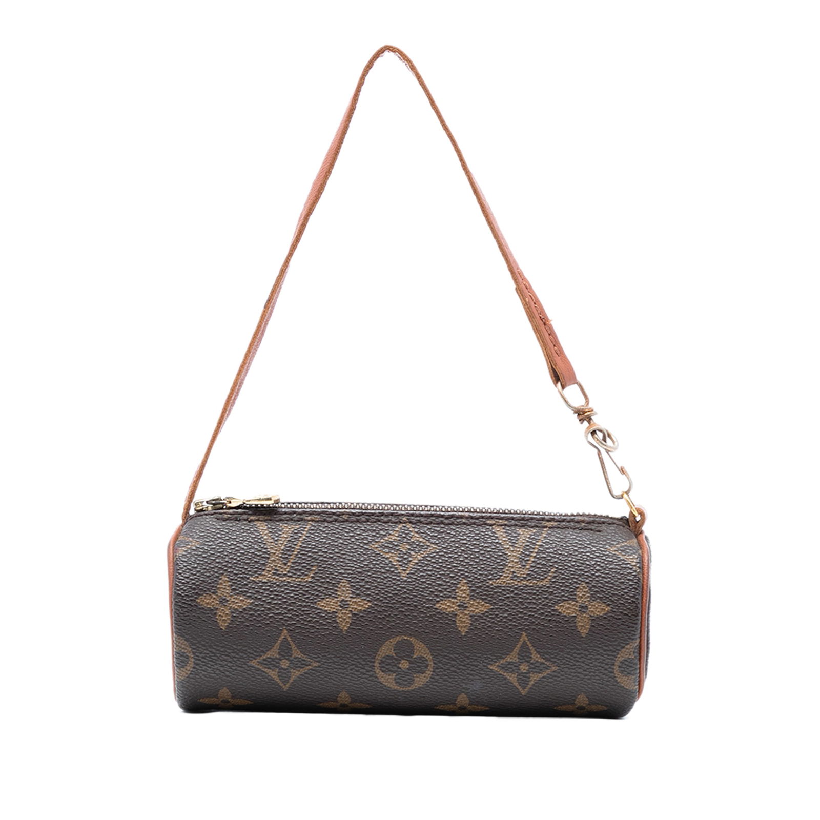 Papillon Pochette Brown Monogram Canvas Bag with Removable Strap: Papillon Pochette Brown Monogram Canvas Bag with Removable Strap The Louis Vuitton Monogram Papillon Pochette features the iconic monogram canvas body, a detachable leather strap, and a top zip closur