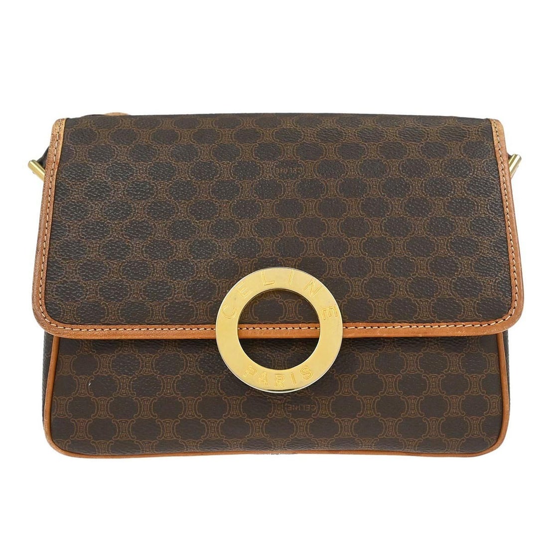 Celine Macadam Brown PVC and Leather Medium Shoulder Bag M13: Celine Macadam Brown PVC and Leather Medium Shoulder Bag M13 This Celine Macadam shoulder bag features a classic brown PVC exterior with leather accents and the iconic logo design. Designed for casual