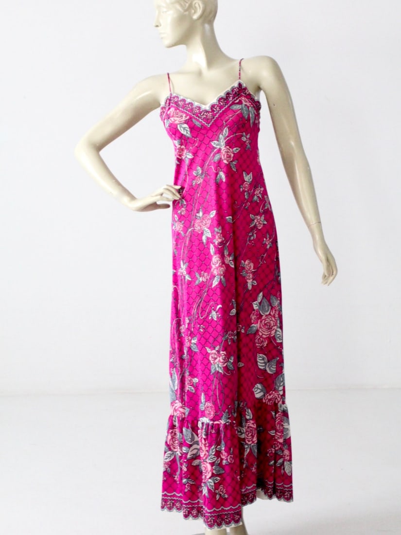 1960s Emilio Pucci Form Fit Rogers Floral Nightgown Magenta (1 of 7)