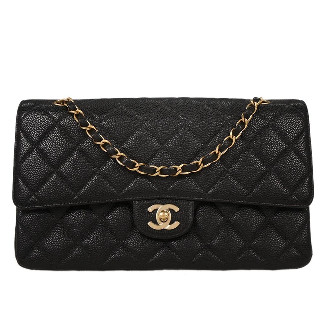 Chanel Black Calfskin Double Flap Shoulder Bag Leather (1 of 10)