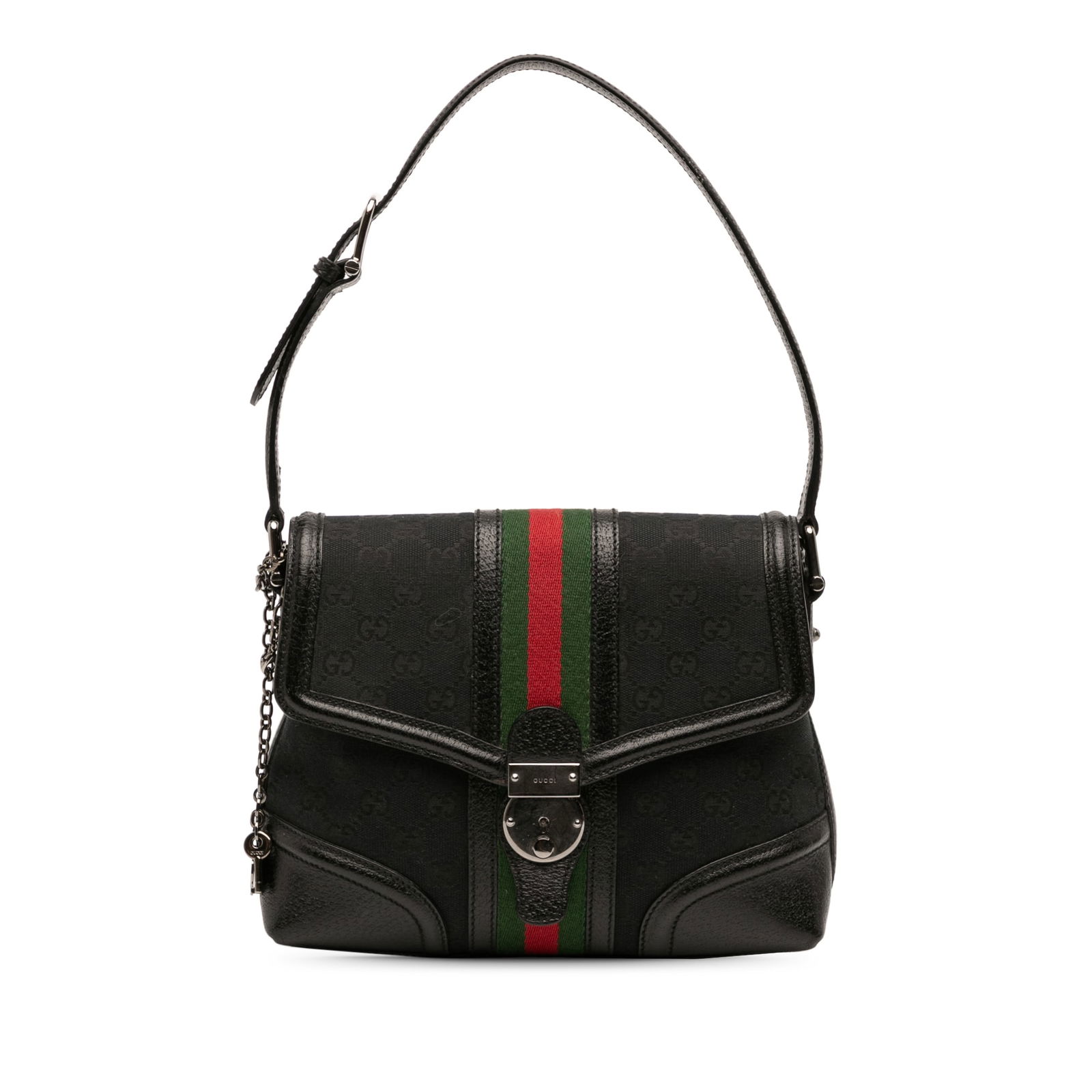 Gucci Web Treasure Small Canvas Shoulder Bag with Leather Trim: Gucci Web Treasure Small Canvas Shoulder Bag with Leather Trim This Gucci Small GG Canvas Web Treasure Shoulder Bag features a black canvas body with leather trim and signature web detailing. It has a