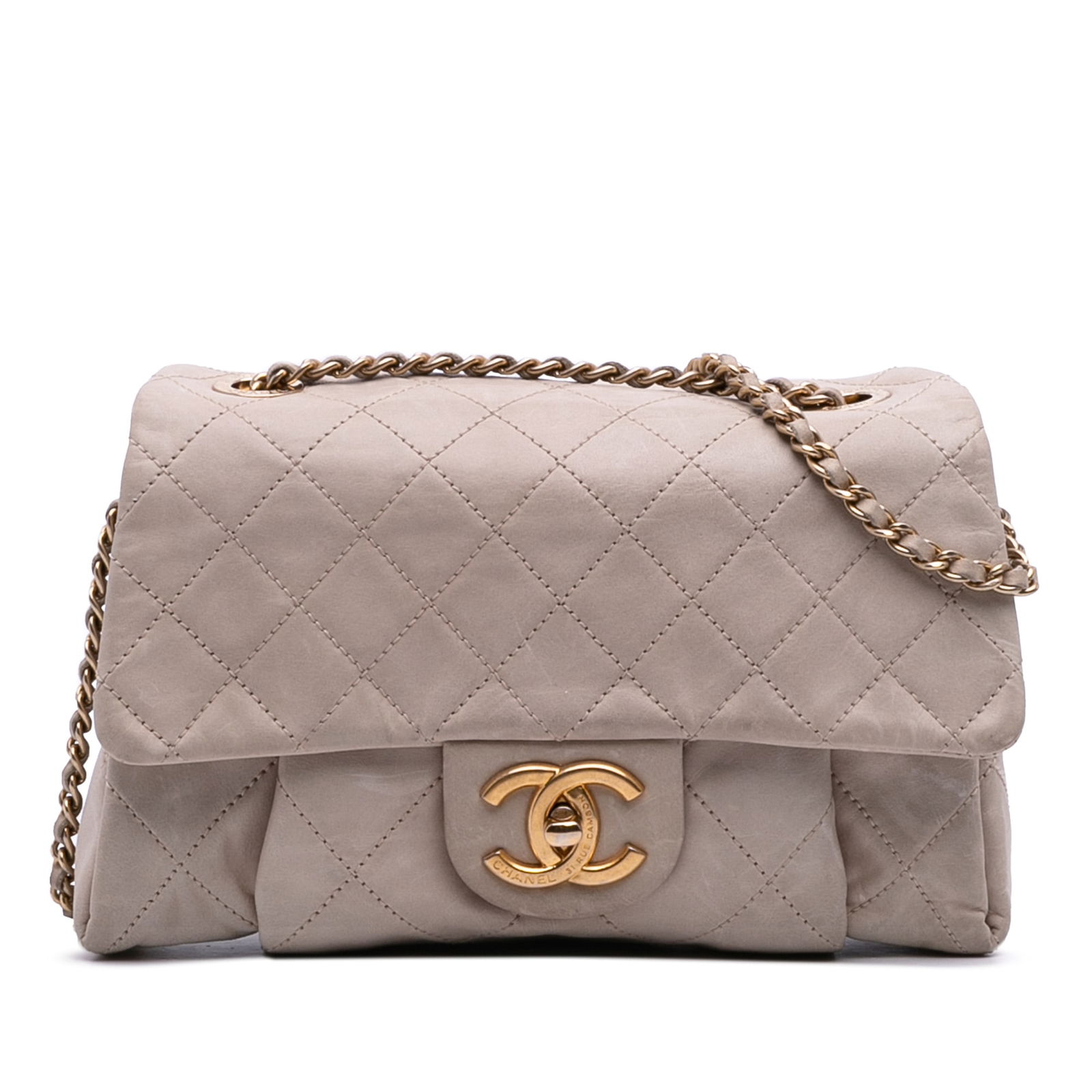 Chanel Small Aged Calfskin Chic Quilt Flap Brown Shoulder Bag: Chanel Small Aged Calfskin Chic Quilt Flap Brown Shoulder Bag This Chanel Small Aged Calfskin Chic Quilt Flap shoulder bag showcases a luxurious quilted calfskin leather body in a rich brown color. It