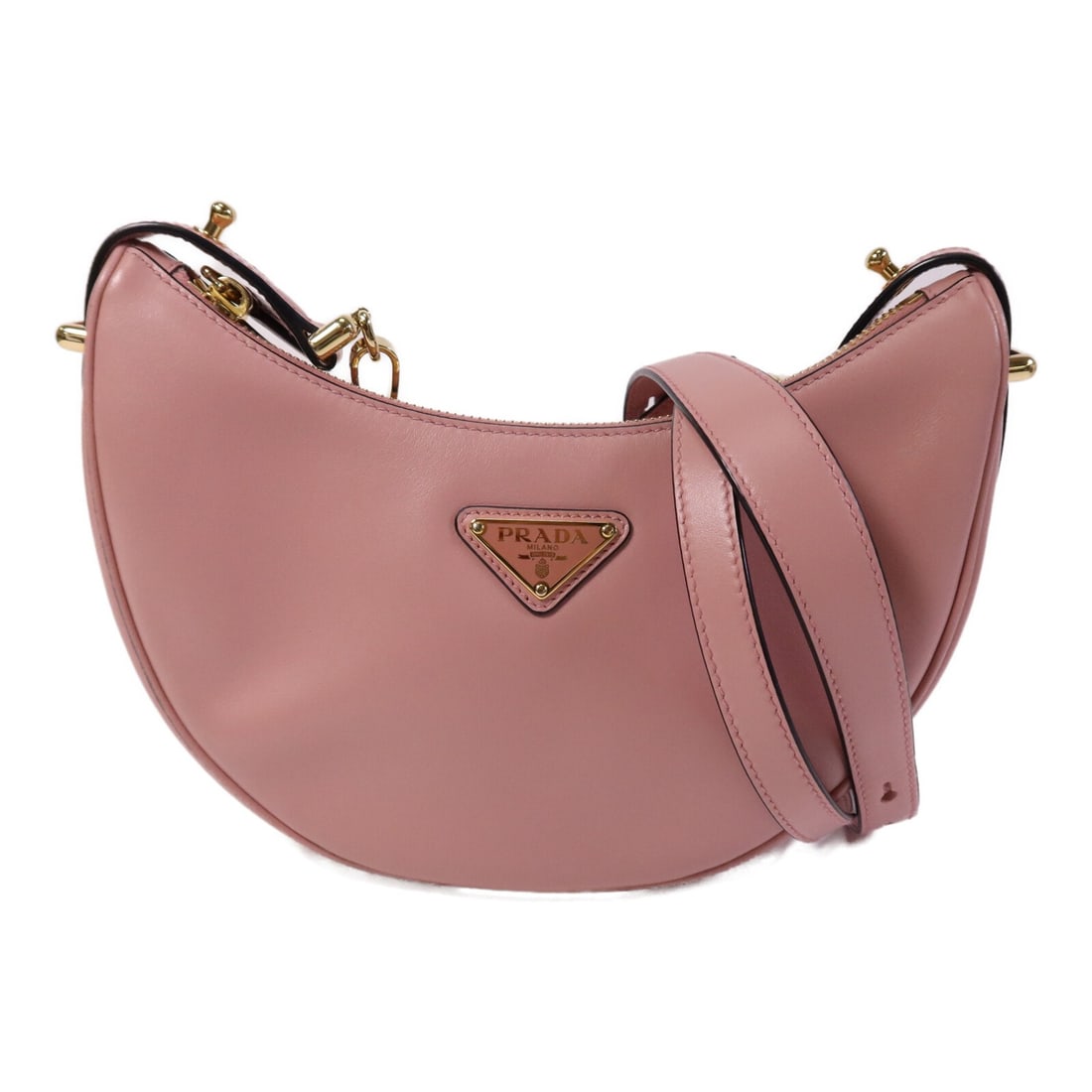 Prada Pink Calfskin Arque Two Way Shoulder Bag with Gold Hardware: Prada Pink Calfskin Arque Two Way Shoulder Bag with Gold Hardware This Prada Arque 2-way shoulder bag is crafted from pink calfskin leather and features a versatile design that can be worn in multiple